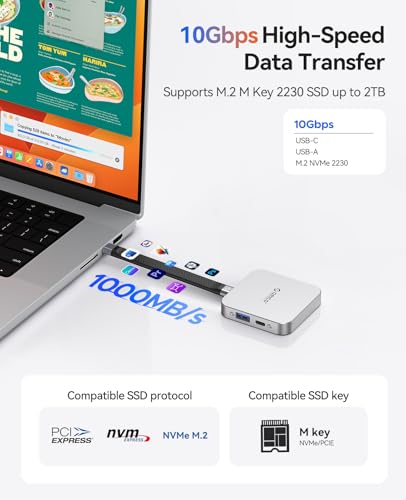 Image of ORICO 10Gbps Magnetic M.2 Docking Station, 6-in-1 USB C HUB & M.2 2230 NVMe Enclosure with HDMI 4K@60Hz, USB-A&C 3.2, 100W PD, AUX, USBC Dock for iPhone 17 /16 /15 Pro /Pro Max