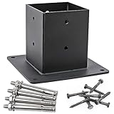 Antsky Paquete de 4 Bases de Anclaje de Brida de Acero Inoxidable para Postes de Madera de 4 x 4 (tamaño Real: 3.5 x 3.5),cenador (Acabado Negro)