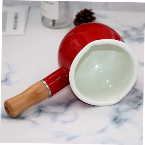 PartyKindom Enamel Milk Pan Small 10cm Mini Saucepan with Wooden Handle Nonstick Kitchen Cooking Pot for Boiling Milk Butter Coffee Warmer Suitable for Baby Food and Everyday Use Random Color - Image 3