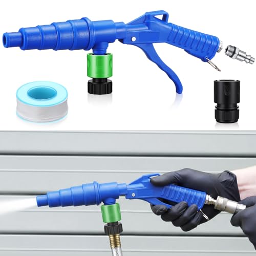 Gulfmew Coolant System Flush Gun, Lever Action Heater Core Flush Kit, Radiator/Cooling System Flusher, Air and Water Combo Flushing Set with Nozzles for 19-40 mm Hoses (Blue)