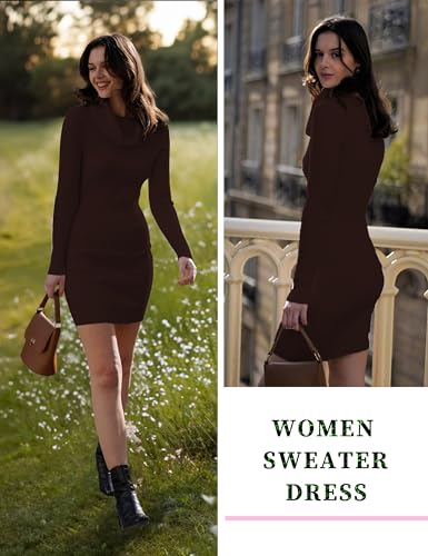 Image of v28 Sweater Dress for Women Ribbed Knit Fitted midi Sexy Fall Winter Bodycon Cowl Neck Dresses