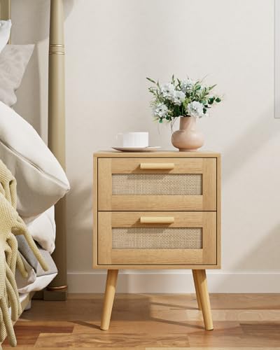 Image of Masupu Rattan Night Stand,Modern nightstand Boho Bedside Table with 2 Drawer,Small End Side Table for Bedroom,Living Room,Office,Natural