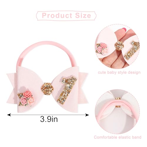 Birthday Girl bow for Baby Girls - 1st Birthday Pink Bow Headdress,Gold Glitter Birthday Bow Headband Flowers,Photo Props2