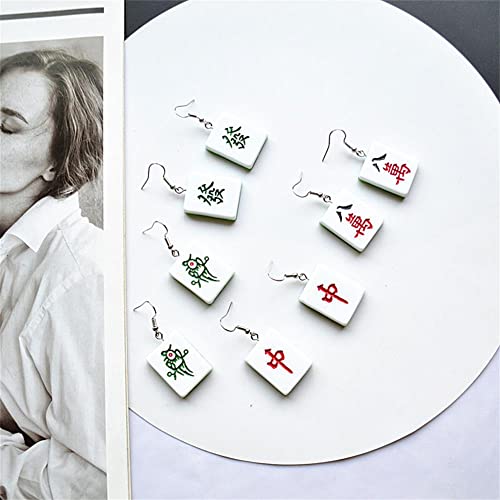 Mahjong Earrings Creative Funny Vintage Cubic Dice Dangle Drop Earrings Handmade Geometric Resin Mahjong Earring for Women Lucky Jewelry2