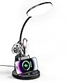Vicsoon Desk Lamp with Wireless Charger, LED Desk Lamp for Home Office with Pen Holder, Dimmable Eye-Caring Study Desk Light Flexible Arm 3 Color Modes for College Dorm, 800 Lumens CRI 90