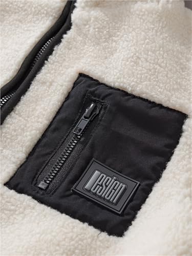 Kids Winter Coat, Sherpa Fleece Jacket with Stand Collar & Zipper, Color Block Outwear for Boys Girls (90-180cm)(Brown,180CM)3