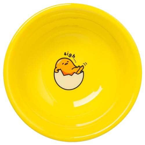Image of Silver Buffalo Sanrio Hello Kitty and Friends Gudetama Lazy Egg Sigh Yellow Ceramic Sushi Set with Dipping Sauce Dish and Matching Chopsticks