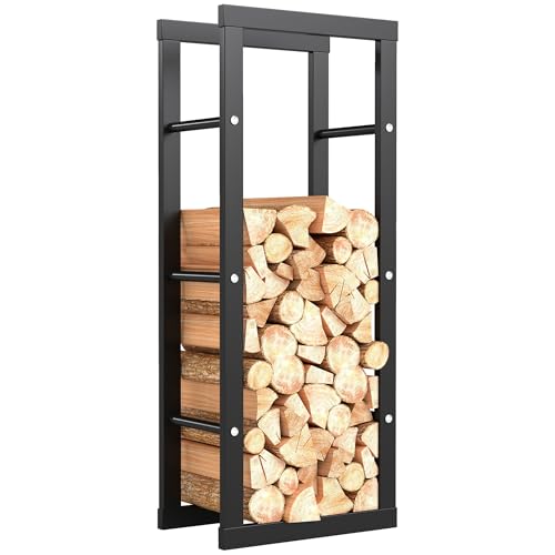 HOMCOM Soporte para Leña Estante de Leña Metálico Leñero de Exterior de Metal para Interior y Exterior Carga 100 kg 40x25x100 cm Negro
