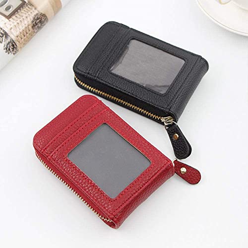 New Women Leather Credit Card Holder Men Zipper Pocket Cowhide Mini Wallet Coin Purse Small Card Bag Wallets(Pink) 5