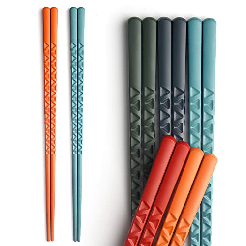 YFWOOD 5 Pairs Fiberglass Chopsticks - Reusable Multicolor Non-Slip Japanese Style Dishwasher Safe - 9.5 Inch