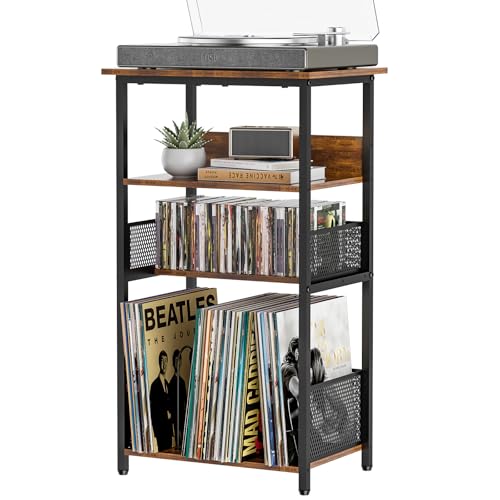 Record Player Stand with Storage Up to 100 Albums and 40 CDs, 4 T...