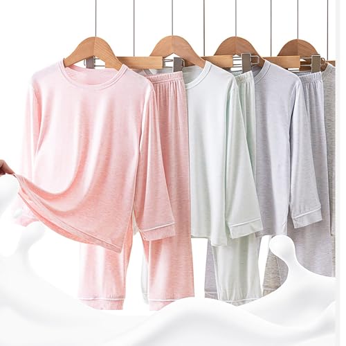 Ice Silk 𝐏ajamas Set for Boys Girls Lightweight Long Sleeve Shirts Elastic Waist Pants Set Soft Causal 𝗦leepwear3