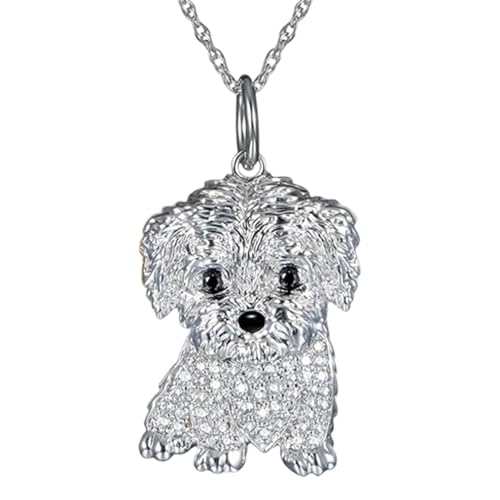 Feizikaw Collares Mujer Collar con colgante de perro de aleación, joyería para amantes las mascotas, delicado amuleto para mujeres y niñas. (Silver, 3x2cm)