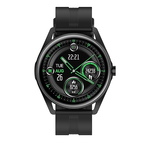 Image of Nervfit Intense Round dial Smartwatch with 1.39 inch Super HD Display, Bluetooth 5.2 Calling, IP68 Water Resistance, Heart Rate & BP Monitoring, Sleep Tracking, and 30-Day Standby - Midnight Black