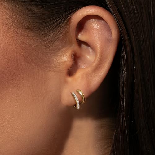 Risamilo Gold Earrings for Women Dainty Cubic Zirconia Studs Small Hoops Lightweight Trendy Jewelry Gift4