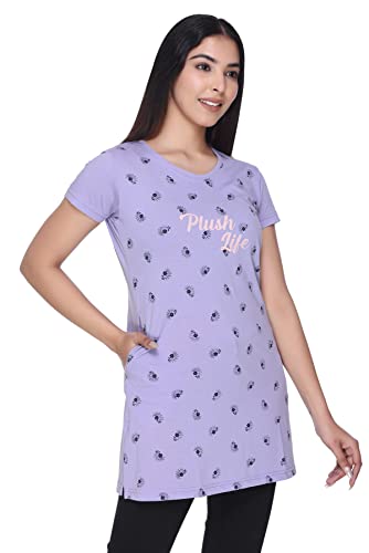 Image of Plush Women's Long Printed Cotton Round Neck Half Sleeve T-Shirt /Tshirts (DPL-PT-001)