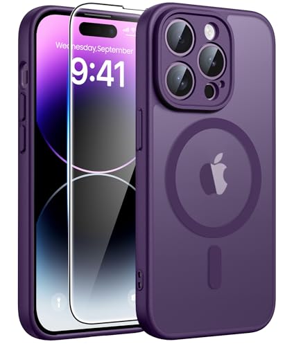 Image of FNTCASE for iPhone 14 Pro-Max Case: Translucent Purple Slim Cases Compatible with MagSafe, Full Camera Protection & Tempered Glass Protector, 14FT Military Grade Drop Tested, Matte Skin-Friendly Cover
