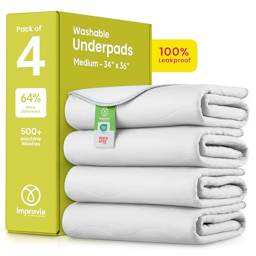 IMPROVIA&reg; Washable Underpads, Heavy Absorbency Reusable Incontinence Pads for Kids, Adults,...