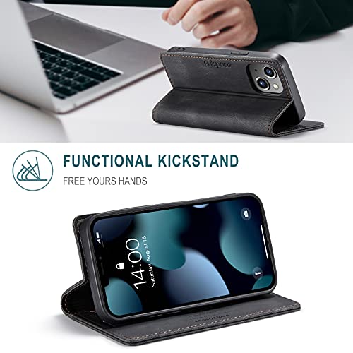 Haii Case For Iphone 13 Mini,Pu Leather Folio Flip Wallet Case With Card Holster Stand Kickstand Magnetic Closure Shockproof Phone Cover For Iphone 13 Mini 5.4 Inch 2021 (Black) #TOP3