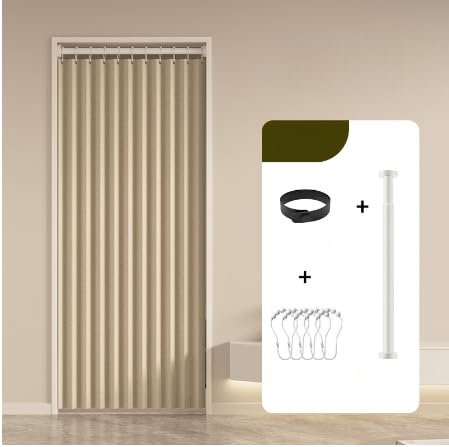 PVTK 間仕切りカーテン 断熱アコーディオンカーテン 遮光暖簾のれん 突っ張り棒付き おしゃれ北欧風 昼夜目隠し 形状記憶加工 パタパタカーテン ロングオーダー可 防寒防水防カビ保温 無地厚手 省エネ防音節電 断熱カーテン ベージュ キッチンリビング台所