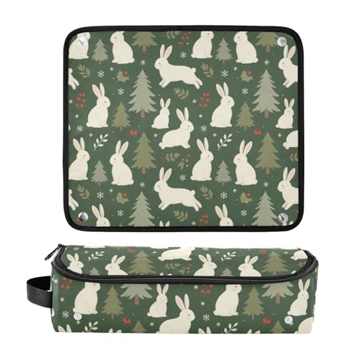 Estuche de viaje 2-en-1 para plancha y rizador de cabello con almohadilla resistente al calor y organizador impermeable con patrón verde invierno para mujeres miniatura 3
