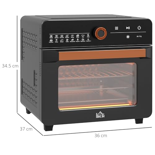 HOMCOM 20L Mini Oven, 16-in-1 Air Fryer Oven, Pizza Oven and Grill with Double Glass Door, Baking Tray, Wire Rack, Adjustable Temp & Timer, 1400W, Black