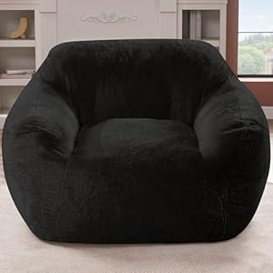 Giant Bean Bag Chair for Adults, Large Memory Foam BeanBag Chairs, Oversized Bean Bag Sofa with Filler, Faux Fur Big Reading Chair Comfy Floor Sofa Chair (Black)