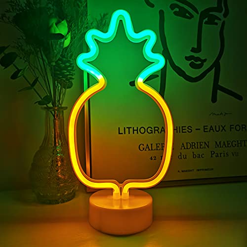 Attivolife Enseigne Néon Ananas, Lampe LED en Forme d'Ananas Jaune et Vert Décoration Art, Accessoires pour Fournitures de Fête de Chambre à Coucher, Joli...