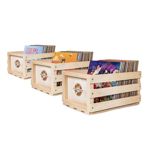 Crosley AC1004A-NA Record Storage Crate Holds Up to 75 Albums, Natural