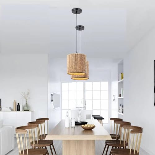 Lámpara colgante de ratán boho rústica para cocina e isla de comedor 2