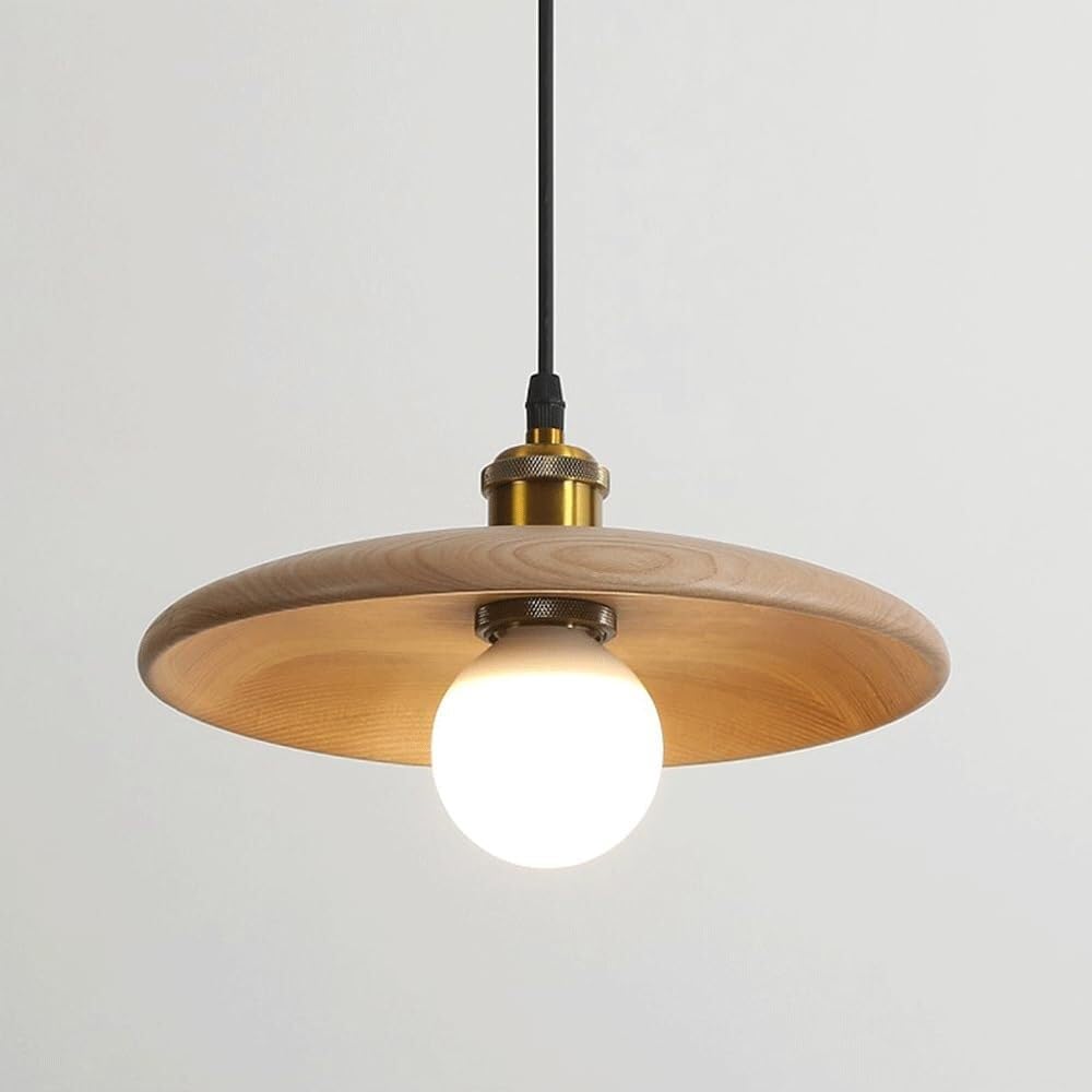 KXEcoLife E27 Screw Pendant Lamp with Wooden Shade - Nordic Style Chandelier for Living Room, Restaurant, and Bar Decoration(Log,28cm)