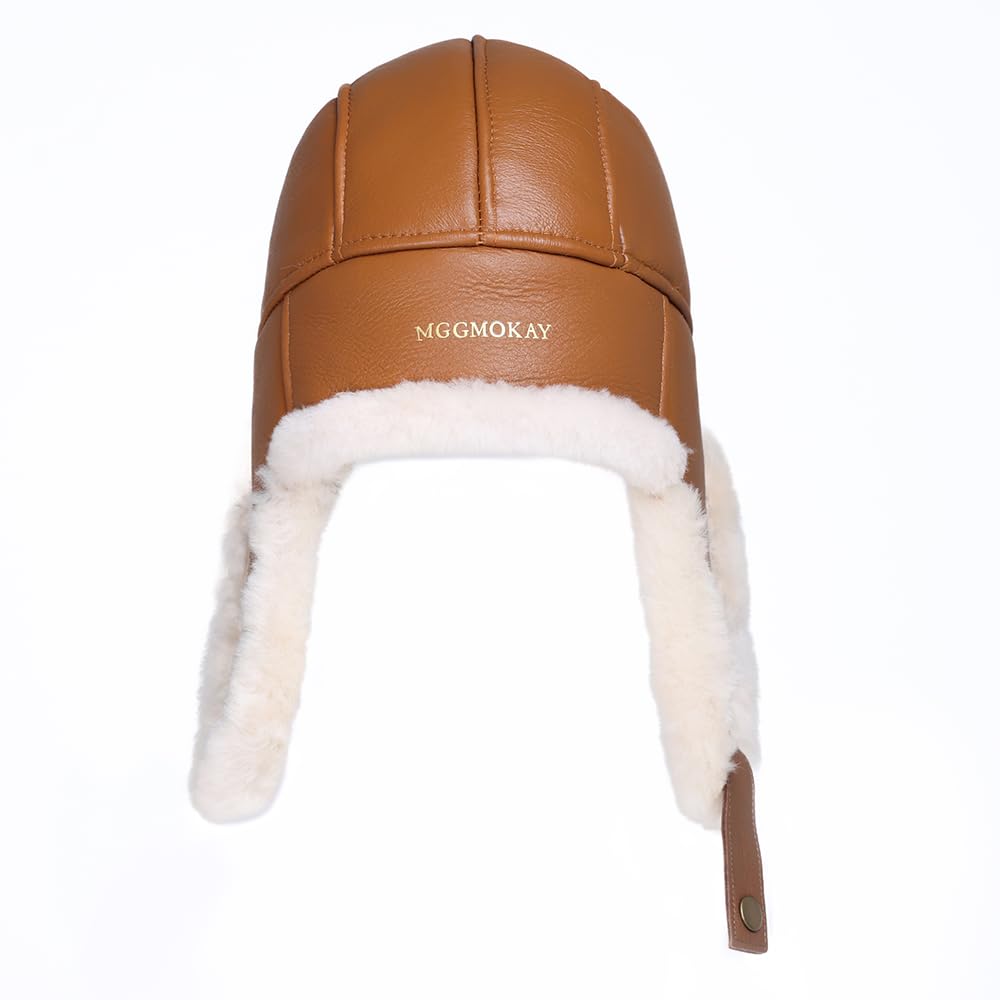 MGGMOKAY Czapka zimowa uniseks ze skóry jagnięcej, czapka Aviator, rosyjska czapka z futra zimowego Ushanka Trapper