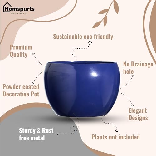 Image of Sunshine Elegant Matte Finished Dustfree Tabletop Brown & Blue Flower Pot Planter | Metal Plant Pot for Indoor Succulent Plants, Living Room, Home Decor, Office, Restaurant (Set of 2)