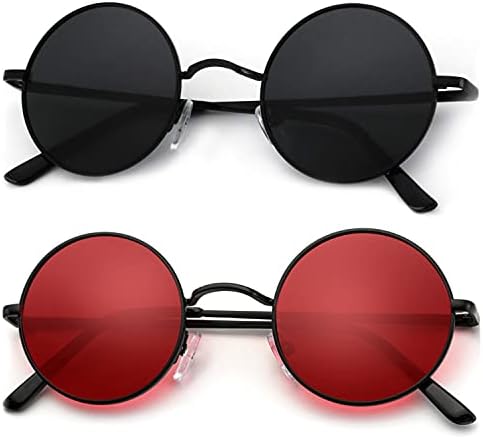 KALIYADI Round Polarized Sunglasses for Men Women Retro Metal Hippie Circle Style Sun Glasses UV Protection (2 Pack) 45mm
