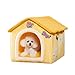 BOSERMEN Cat House, Cartoon Cat Cave Bed with Removable Washable Cushion Pillow, Cute Cat Tent, Warm and Soft Chimney Cat House for Dogs Cats Small Animals(M, Yellow)