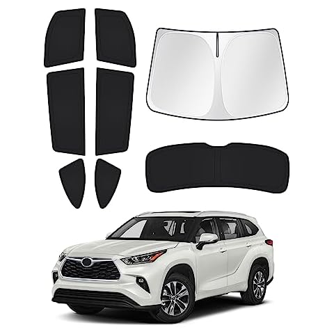 Canvcle Windshield Sun Shade for Toyota Highlander 2020-2024 2025 Side Rear Window Shade Cover Kit Window Sun Visor Shield Blocker Keep Vehicle Cool Black 8PCS Cover