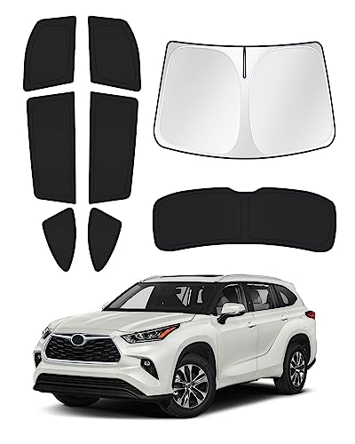 Canvcle Windshield Sun Shade for 2020-2025 2026 Toyota Highlander Accessories Side Rear Window Shade Cover Set Window Sun Visor Privacy for Camping Keep Vehicle Cool Black 8PCS