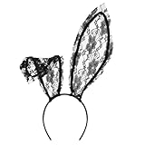 Huachi Bunny Ears Headband Black Lace Bunny Costume Sexy Bunny Ear for Women Party Cosplay Halloween Hair Accessories