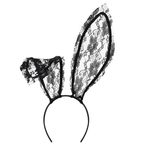 Huachi Bunny Ears Headband Black Lace Bunny Costume Sexy Bunny Ear for Women Party Cosplay Halloween Hair Accessories