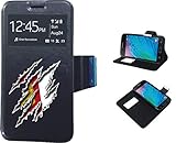 Color negro Alcatel Pixi 4 5.0 3G - Funda de Libro Flip con Tapa Ventana Color Negro Dibujo Bandera Castilla la Mancha