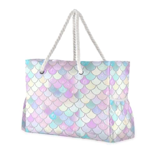 Pastel Colors Beach Bag & Travel Tote Bag Large Sandproof with Zipper Closure, Wet Pouch for Swim Gym Travel, Lightweight Foldable Outdoor Bag