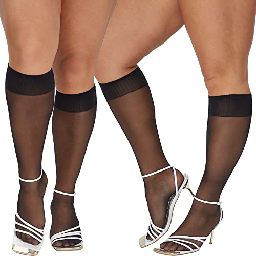 MANZI Plus Size Knee High Stockings for Women 6 Pairs Sheer Nylons