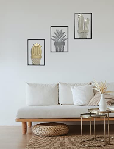 Haigopa 3 Pieces Cactus Pineapple Metal Wall Decor Plant Modern Art Abstract Sculptures Gold Black For Office Home Hanging Living Room Bedroom #TOP5