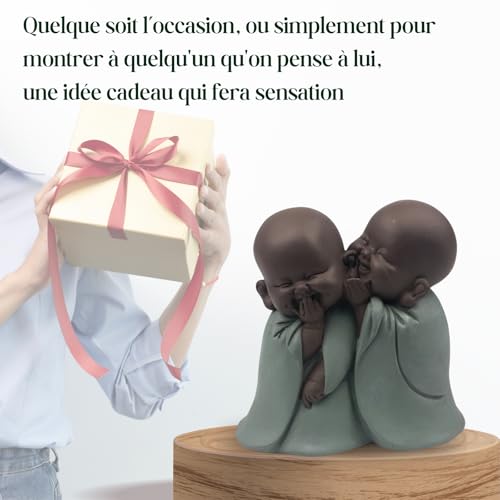 Miniatura 3 de Estatuilla Bonze Susurrador Decoración Zen Y Feng Shui Para Crear Un Ambiente Relajante Y Espiritual Idea De Regalo Altura: 12 Cm Verde Y Marrón Zen Light
