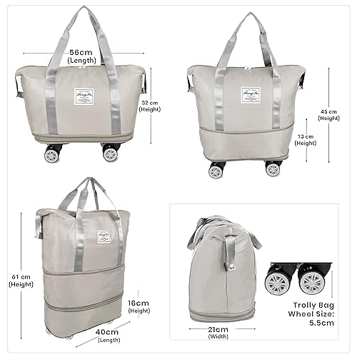 Image of Yatee Foldable Trolley Travel Bag with Wheels for Women & Men, Expandable Rolling Duffel Bag, Large Capacity Lightweight Luggage, Waterproof Carry Tote with Detachable Wheels for Travel