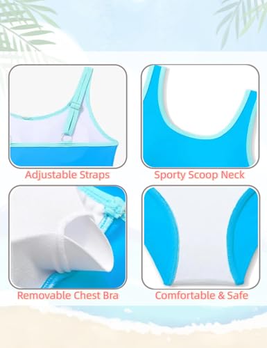 Image of Teen Girls Swimsuit High Waist Sporty Bikini Bathing Suits with Cover Up Skirt and Sunglasses 4 Piece Set 8-15 Years