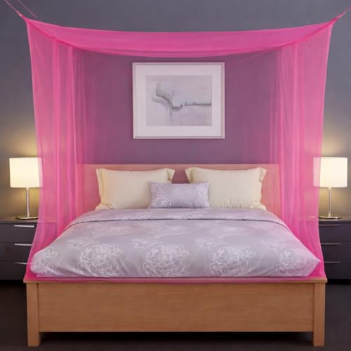 Image of Yuvraz Mosquito Net for Bed | Foldable & Breathable Bed Net with Strong Mesh | All-Round Protection from Mosquitoes, Flies & Insects Ideal for Double /Single Bed (Pink, 8 * 8 ft)