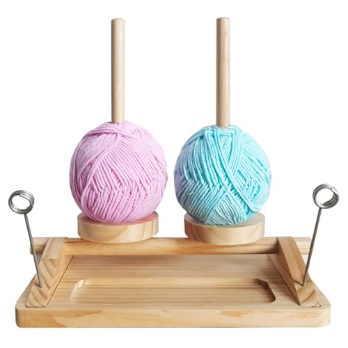 Image of Viredelo Wooden Yarn Holder, Natural Wood Color | Dual Axis Rotating Mechanism, For Crocheting and Knitting, Yarn Spinner, Crochet Gift for Knitting Lovers