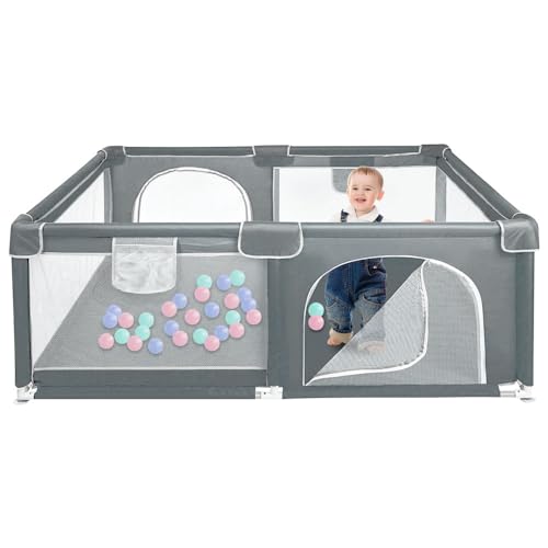 Parque infantil de tela Oxford, parque de juegos para bebés, valla de bebe, pequeño parque infantil para el apartamento con puerta con cremallera (F-gris oscuro-120 x 160 x 66 cm)