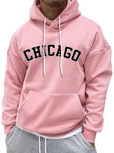 SHENHE Men's Oversized Graphic Letter Print Chicago Hoodie Casual Sweatshirt Pullover